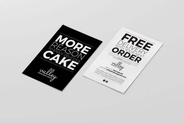 Valley-Designer-Cakes-A6-promotional-cards-graphic-design-ideapro